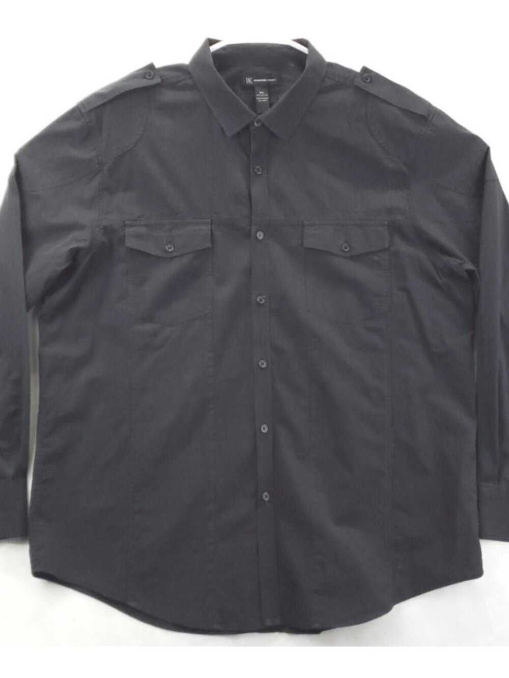INC International Concepts Shirt Mens 2XL Black Chalk Striped Cotton Button-Up